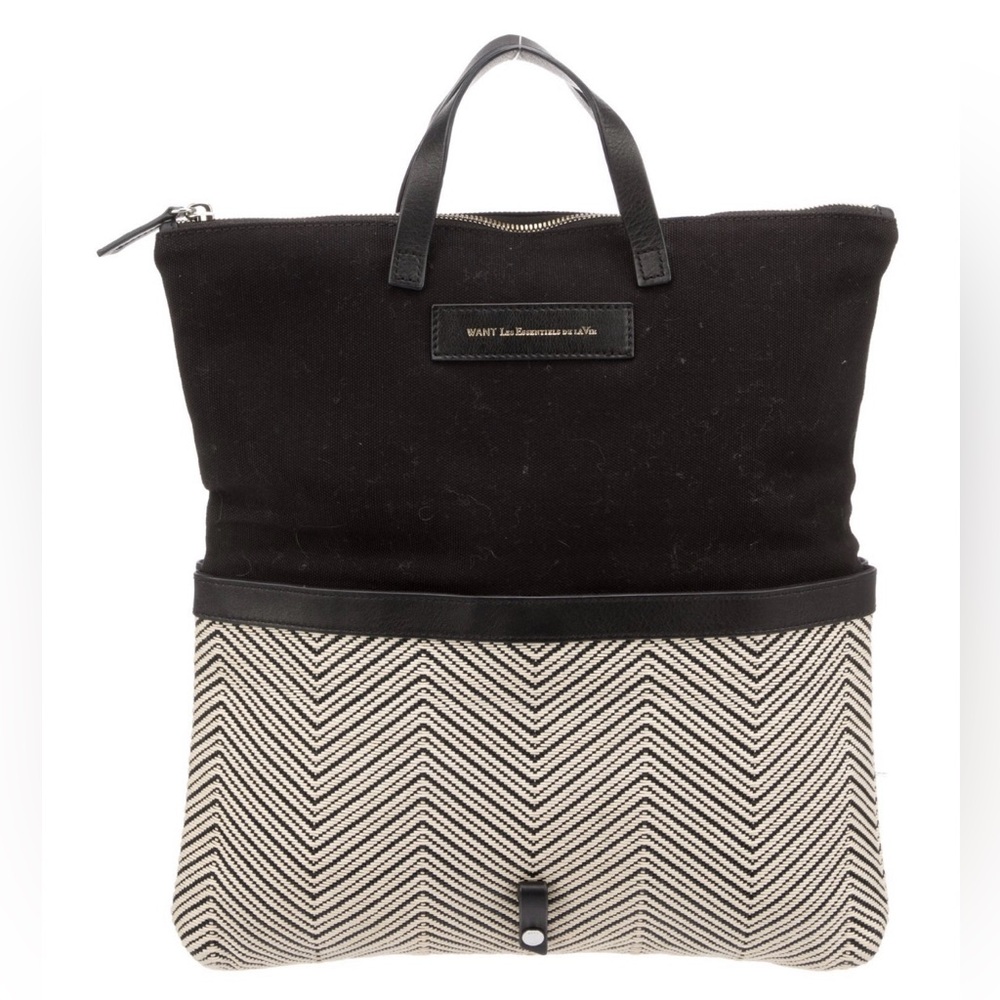 WANT Les Essentiels Black and Cream Chevron folded handbag clutch